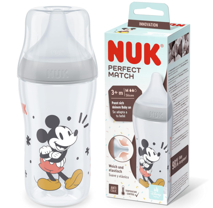 NUK ヌーク パーフェクトマッチ 哺乳瓶 温度コントロール ディズニー グレー 260ml 1個
