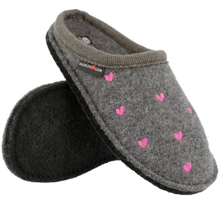ハフリンガー(HAFLINGER) 高級スリッパ ハート柄 グレー