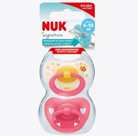 NUK ヌーク シグネチャー おしゃぶり シリコーン ピンク/ローズ サイズ2 6〜18カ月 2個