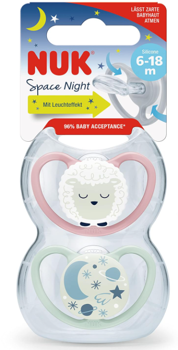 NUK ヌーク スペースナイト おしゃぶり ピンク/水色 サイズ2 6〜18ヶ月 2個