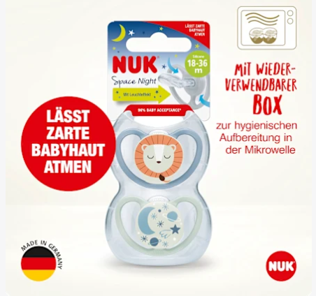 NUK ヌーク スペースナイト おしゃぶり ブルー/ホワイト サイズ3 18〜36ヶ月 2個