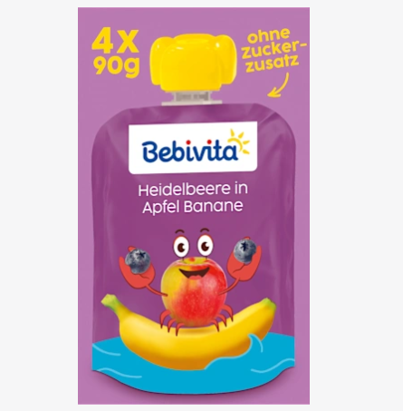 Bebivita スクイズパック リンゴ・バナナ ブルーベリー 1歳から 90g×4個