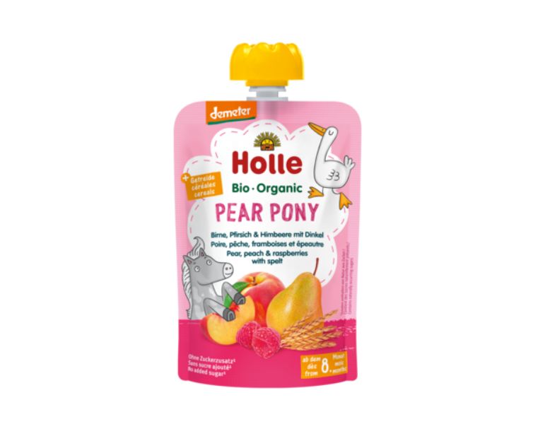 ホレ(Holle) 洋ナシ、モモ、ラズベリー (スペルト小麦入り) 8か月から 100g × 4個