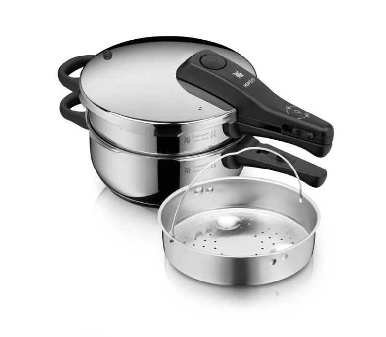 WMF パーフェクト ワンポット圧力鍋セット (スチームバスケット付き、4.5L+3L、スタッキング可能)