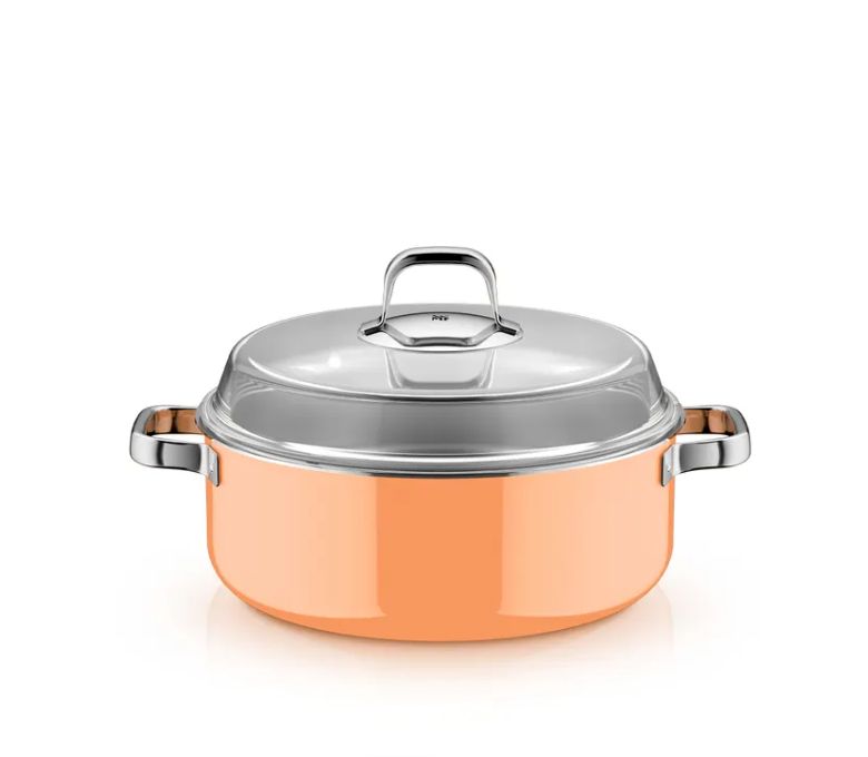 WMF フュージョンテック ミネラルプロ 円形ロースター (蓋付き、28cm、パパイヤオレンジ)