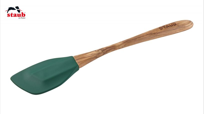 STAUB キッチンガジェット シリコン付木製スパチュラ (バジルグリーン、25.5 CM) 1個